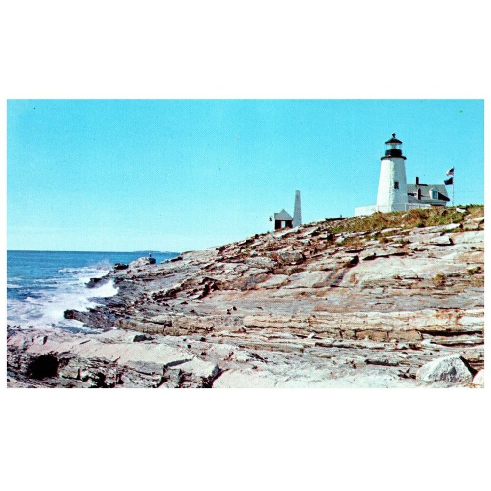 Postcard Chrome era Pemaquid Point Maine Lighthouse fishermen's museum
